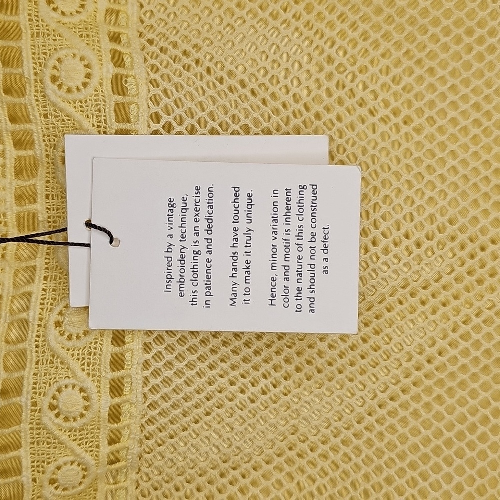 Vineet Bahl Womens Embroidered Yellow Mesh Tiered Blouse Boho XS - Picture 6 of 7
